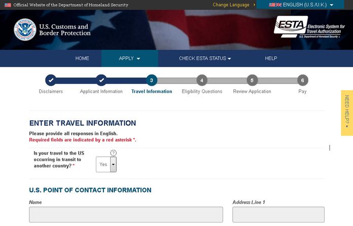 esta USA Screenshot of the official website for ESTA.