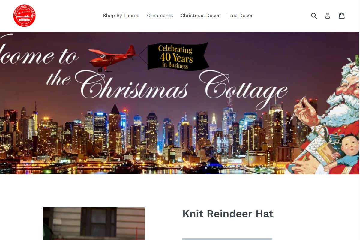 Screenshot of the Christmas Cottage store's website
