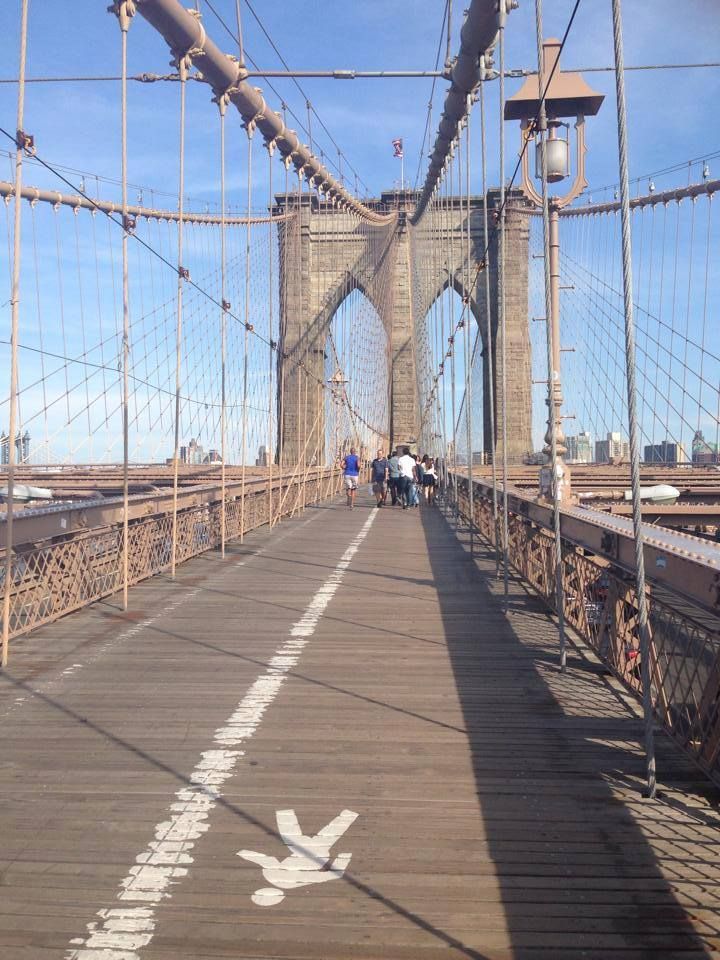 The pedestrian walkway of Brooklyn Bridge