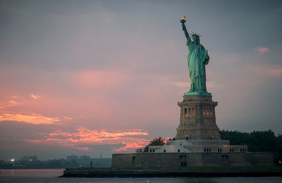 Last light of day on the Statue of Liberty