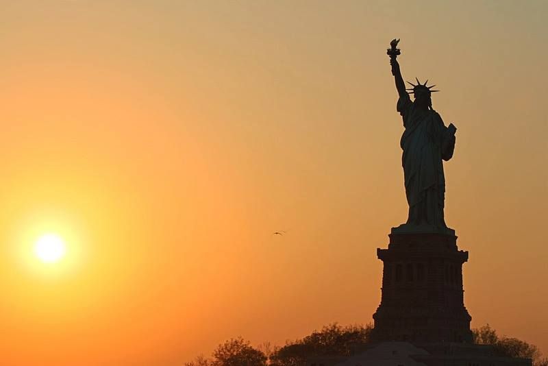 Sunset over the Statue of Liberty