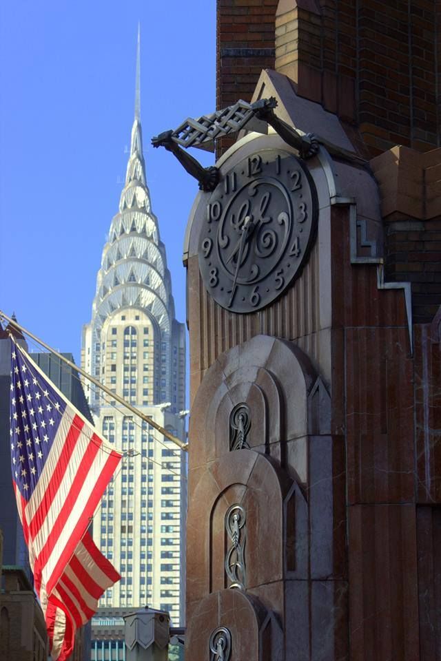The Chrysler Building in patriotic colors