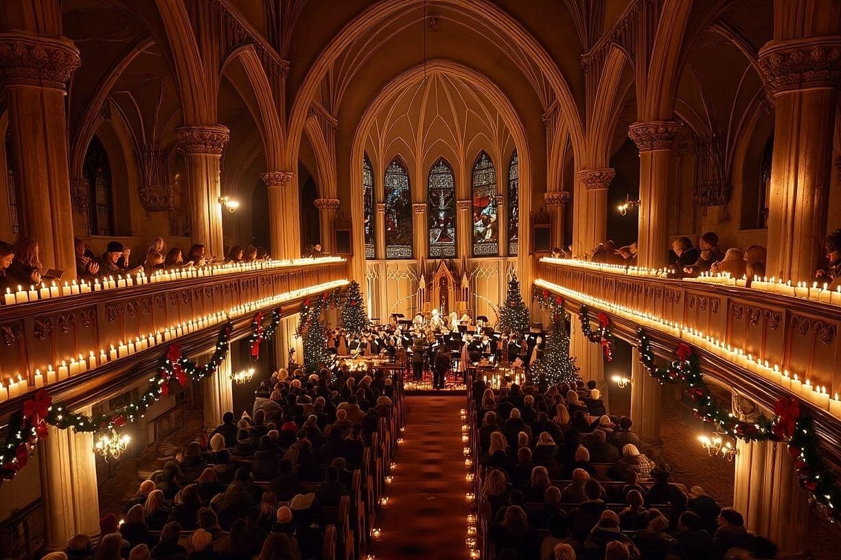 Vue de l'église Saint-Paul à New York lors d'un concert Candlelight
