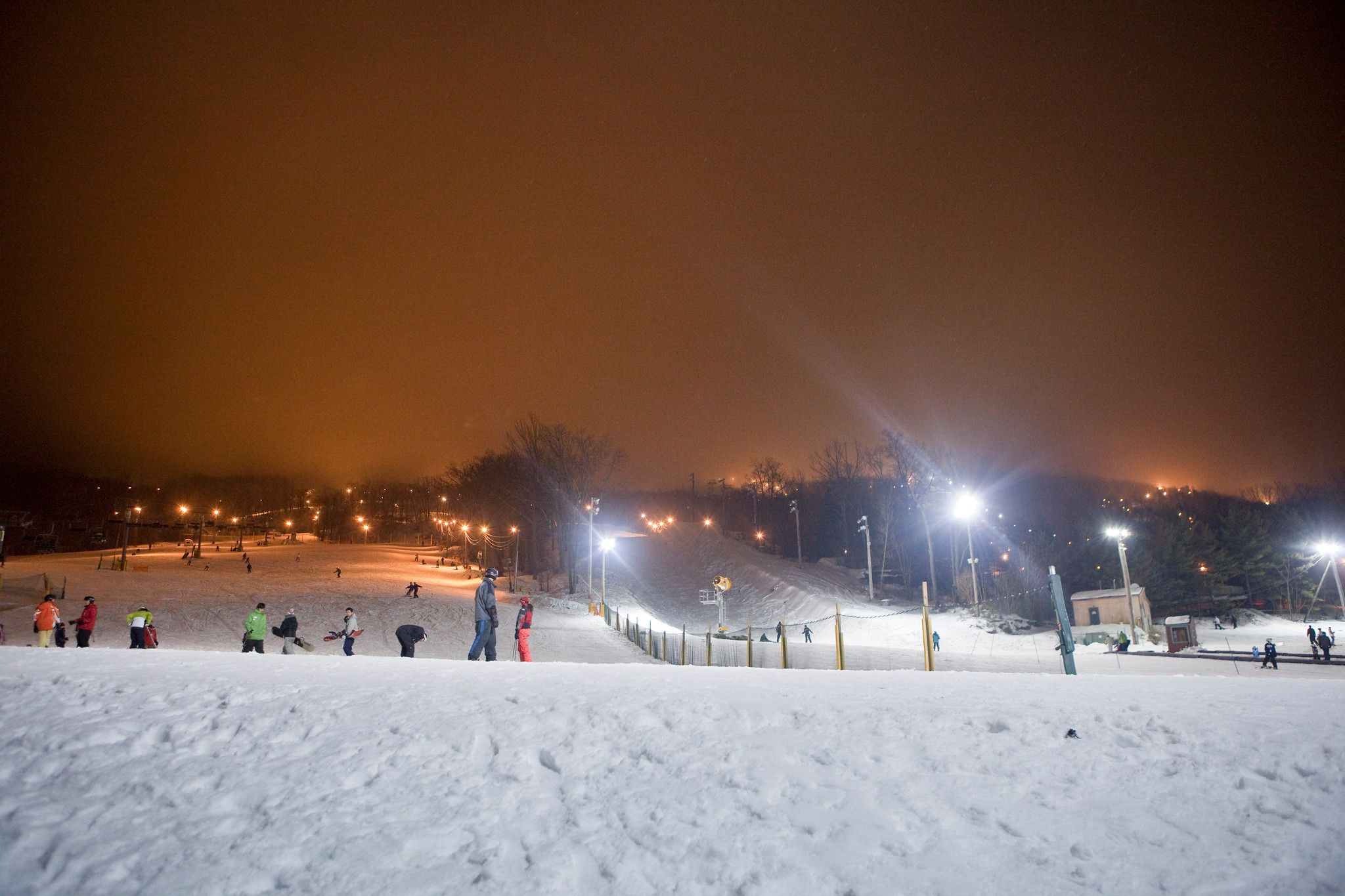 Lit ski slopes at Mountain Creek resort