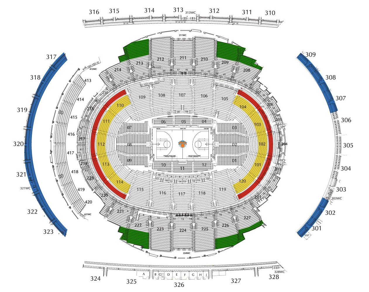 Madison Square Garden seating map in NBA configuration