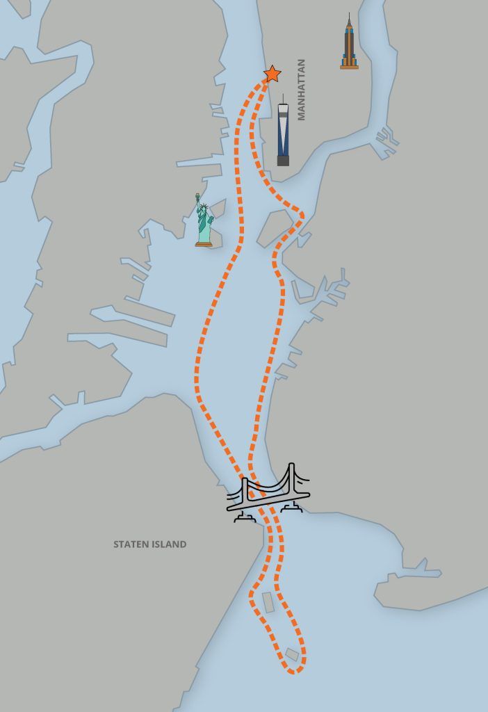 Route of the seal watching cruise in New York