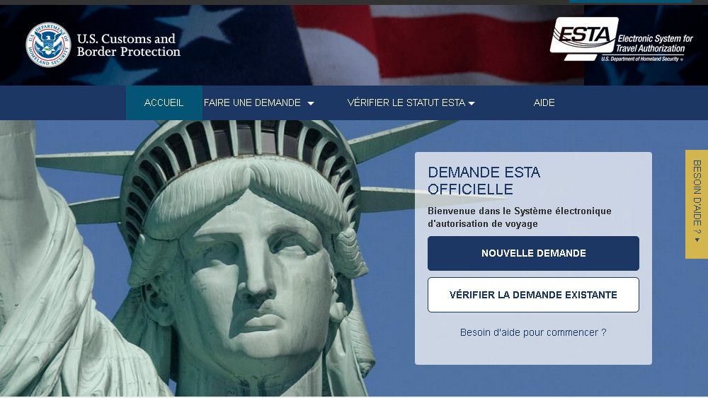 site demande ESTA france