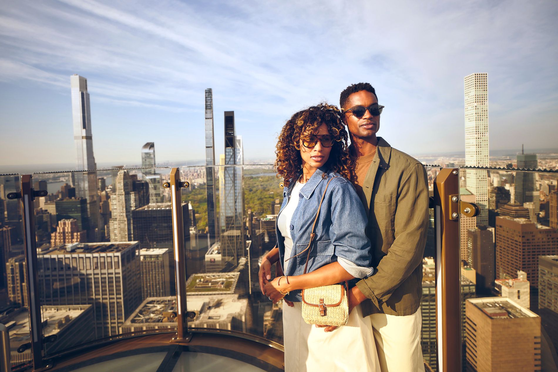 Couple aboard the SkyLift attraction at Top of the Rock in New York