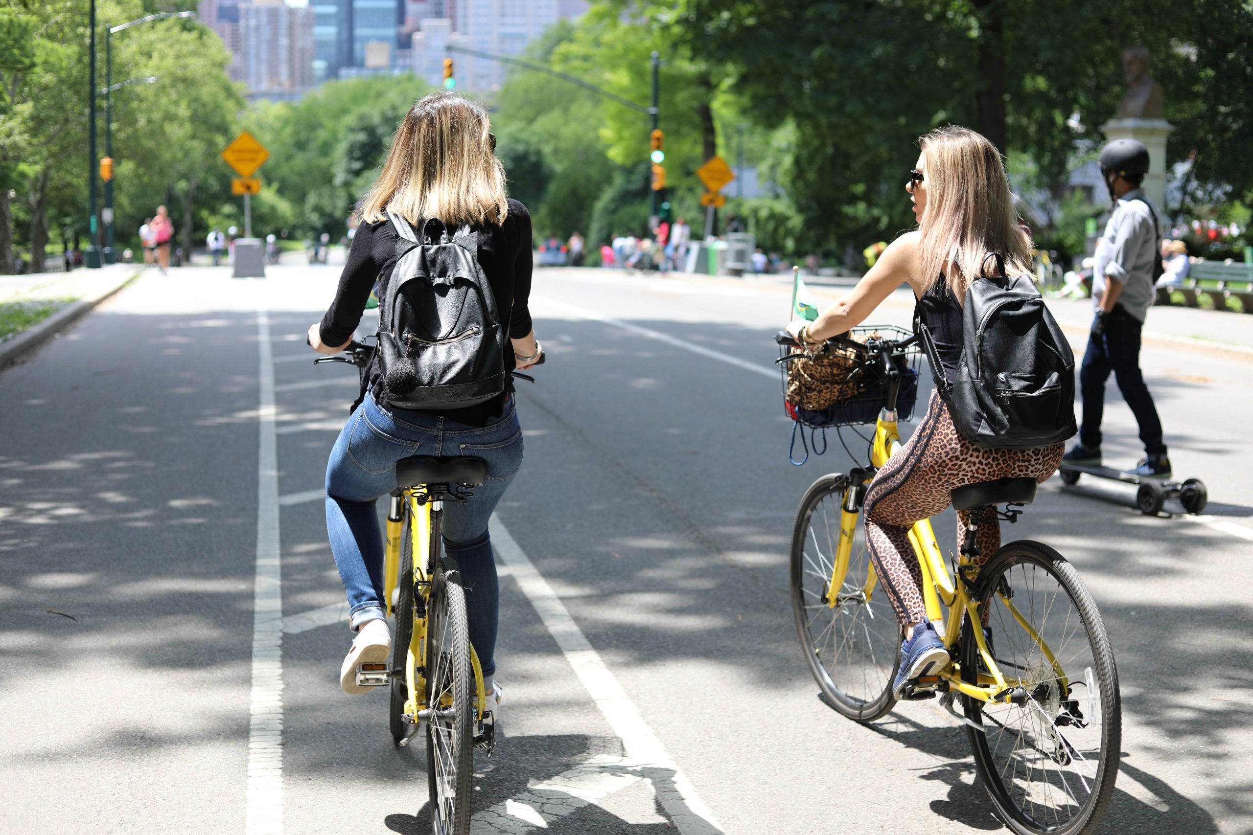 two young women biking in Central Park in New York