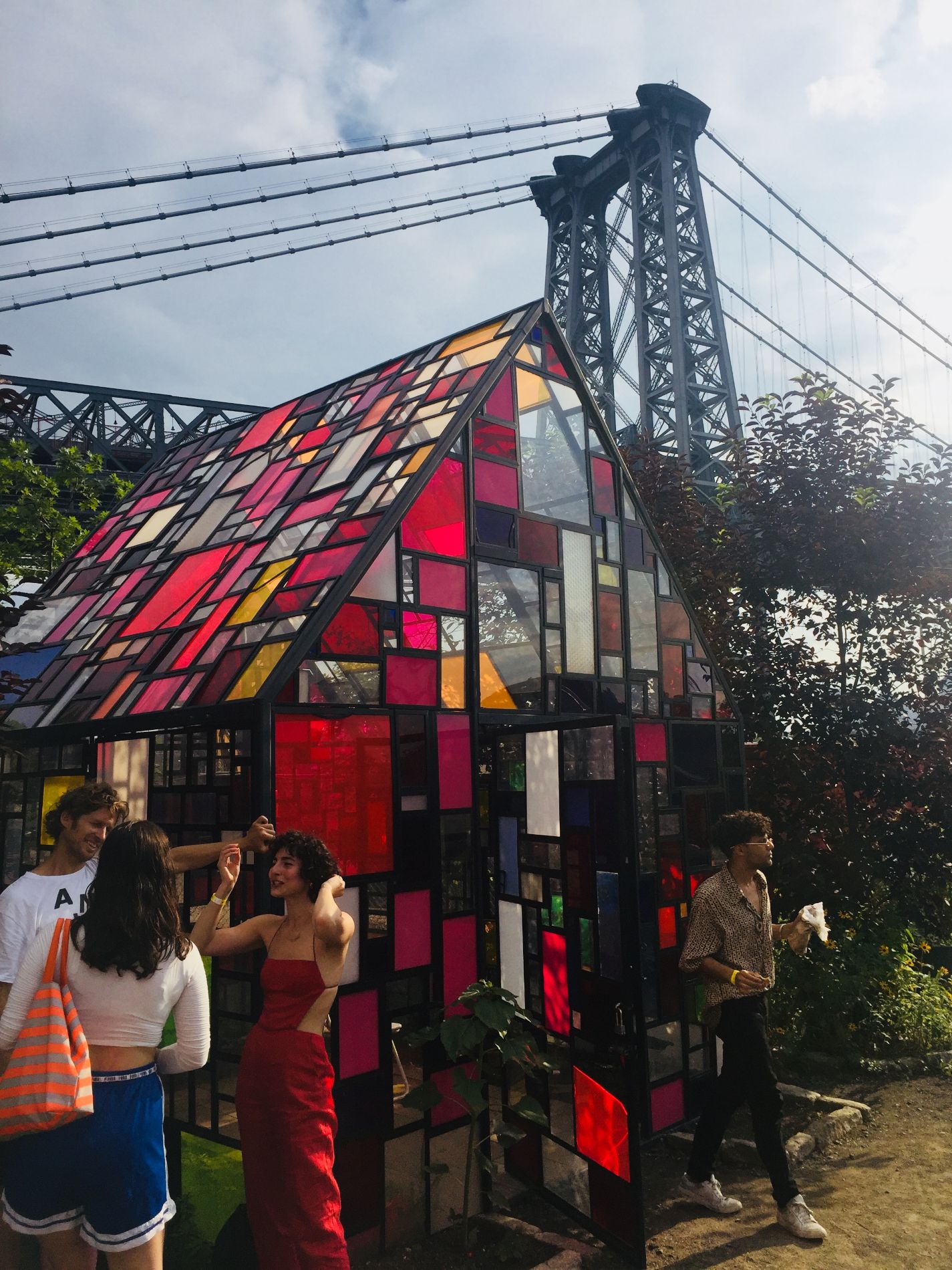 Glass structure at the foot of the Williamsburg Bridge